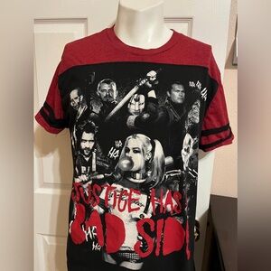 10)SUICIDE SQUAD T-SHIRT Justice Has A Bad Side DC Comic Soft-Fit Stripe Sleeve